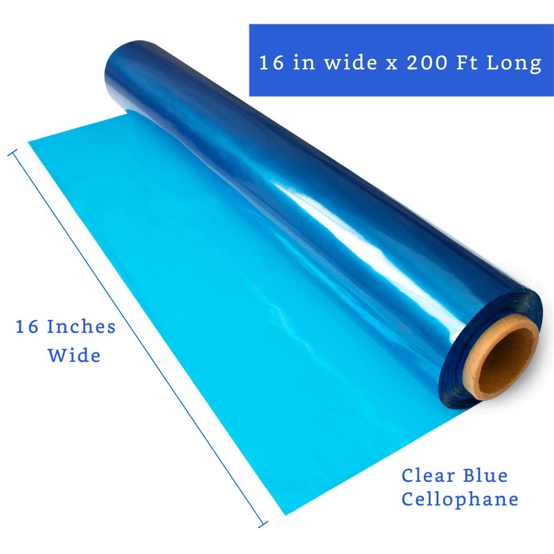 FIESTA WRAPS 200 ft Blue Cellophane Wrap Roll (16 in x 200 ft) - Transparent Colored Wrap for Gift Baskets - Blue Cellophane Paper for Crafts and Wrapping - Image 2